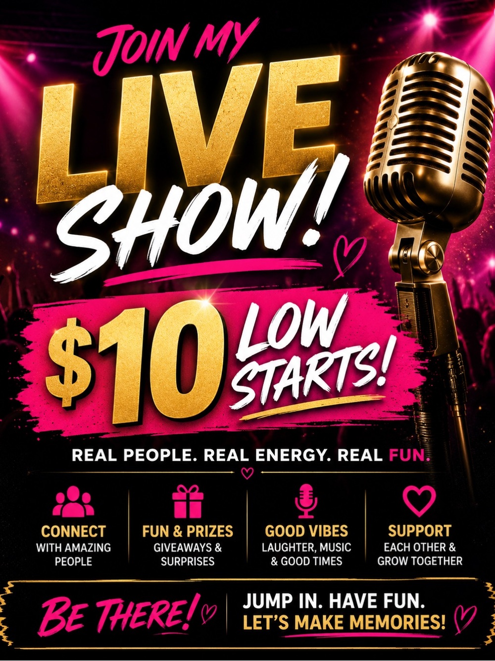 Live Show Invitation Card - Pink & Gold Party Flyer